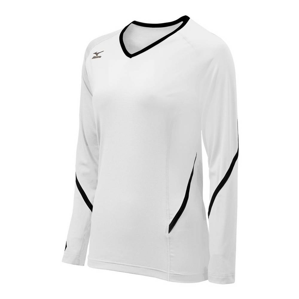 Jerseys Mizuno Techno Generation Long Sleeve Mujer Blancas/Negras Outlet DLCF-37025